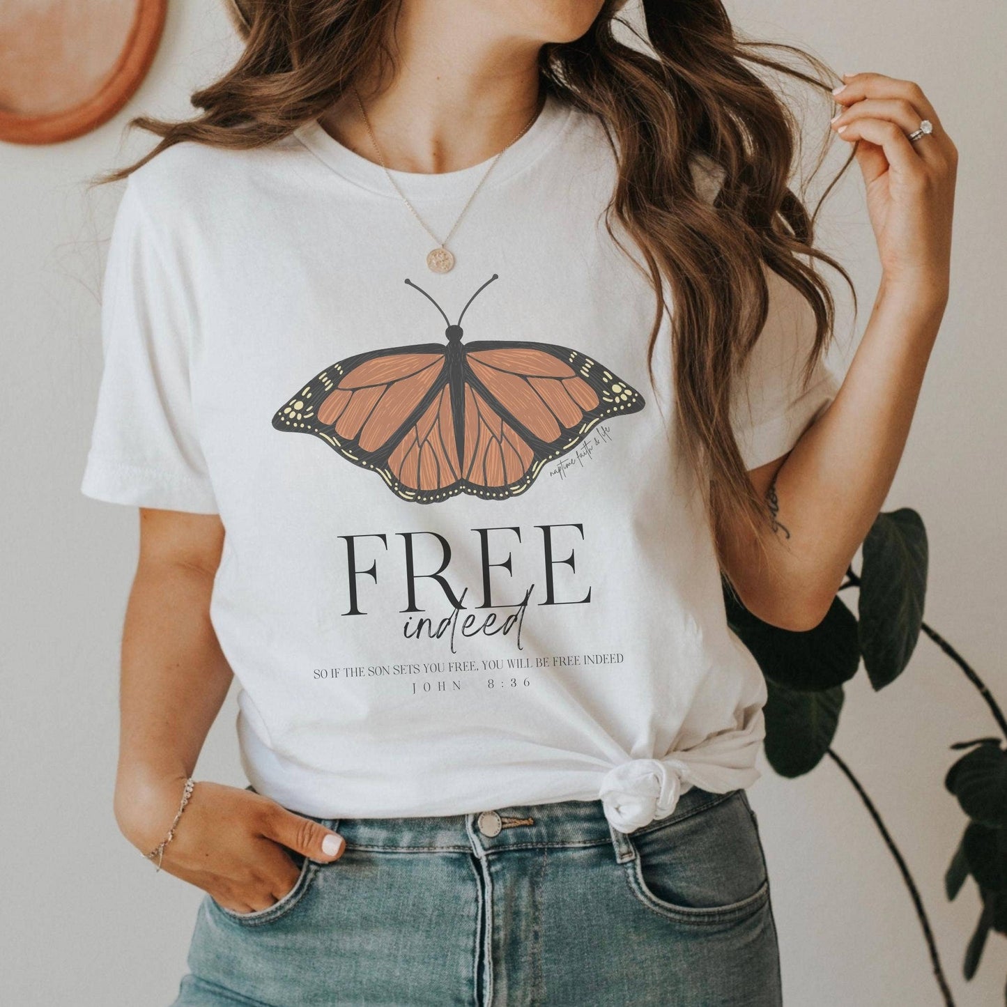 Free Indeed: John 8:36 - Monarch Butterfly Graphic Tee