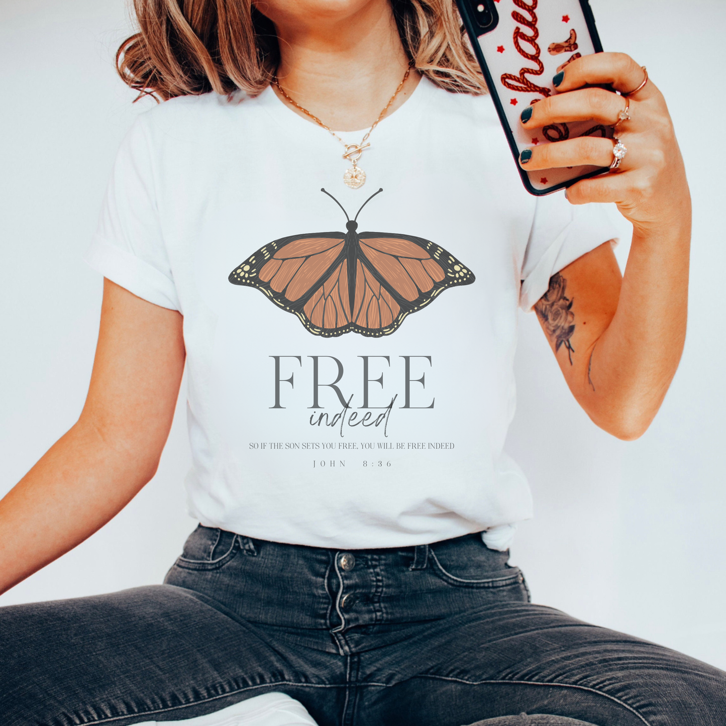 Free Indeed: John 8:36 - Monarch Butterfly Graphic Tee
