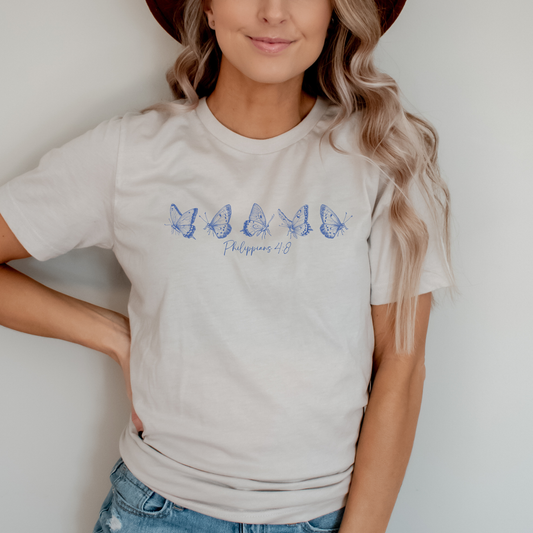 Philippians 4:8 - Butterfly Christian Graphic T-Shirt