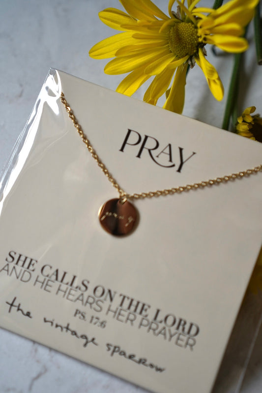 Pray Pendant: 14K Shiny Script