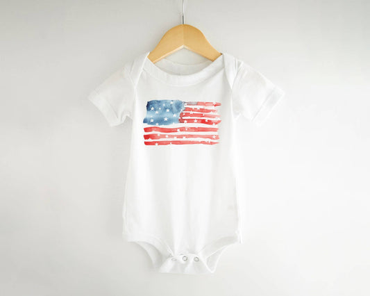 American Flag 4th of July Baby Bodysuit, Patriotic Outfit: NB